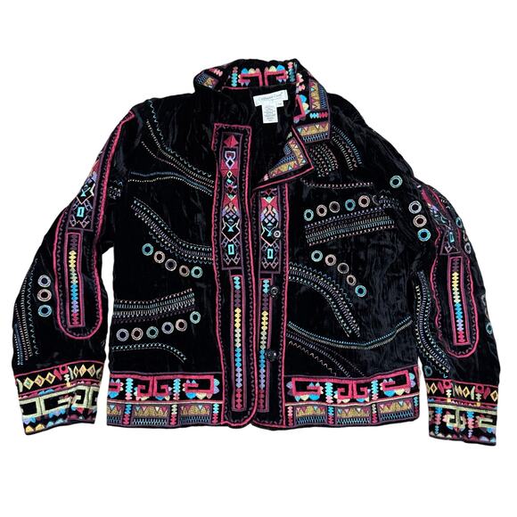 VTG Coldwater Creek Velvet Embroidered Southwestern Aztec Coat Jacket Women's PM - Picture 1 of 7